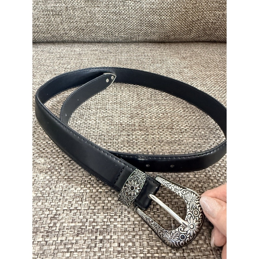 Black Faux Leather western retro style womens belt size M